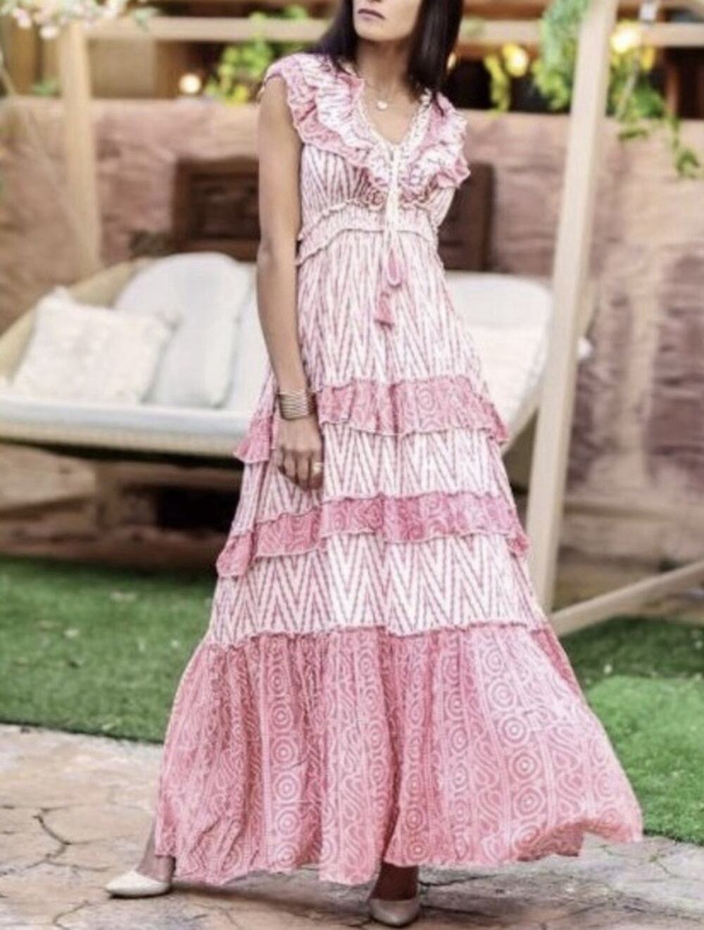 L’Atelier 78 Mallorca Pink Bohemian Maxi Dress Size M